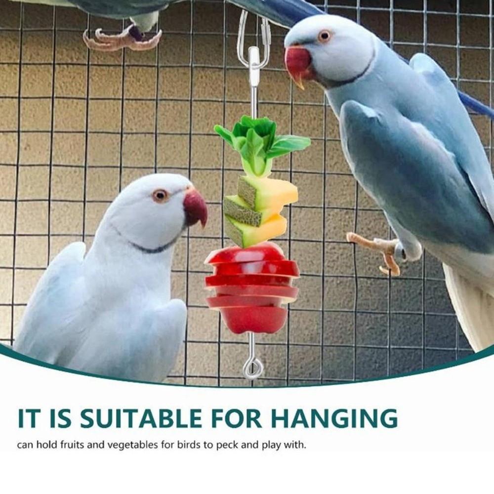 Stainless Steel Bird Food Holder Adjustable Hanging Parrots Fruit Skewer Rust-proof with Hook Bird Foraging Bird Cage