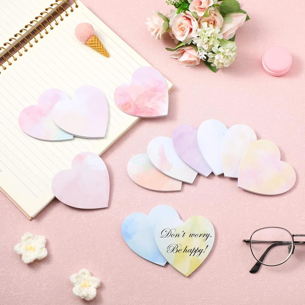 Teling 24 Pack Heart Shaped Sticky Notes Valentine's Day Sticky Notes 3 x 3 Inch Cute Fun Heart Pad Colorful Sticking Power Memo Pads for Lover