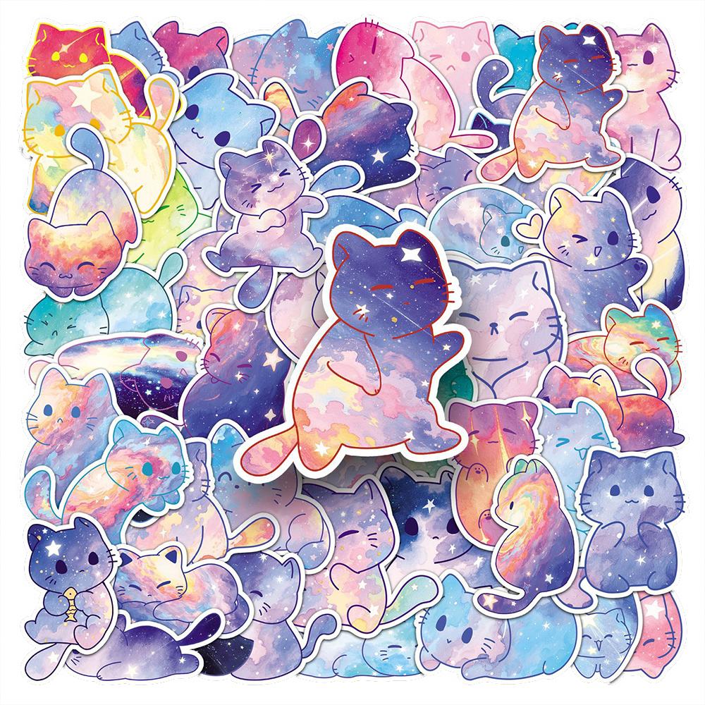10/30/50 шт. Милые Мультяшные Наклейки Кошка со Звездным Небом Kawaii Декоративные Наклейки для Скейтборда, Гитары, Багажа Водонепроницаемая Наклейка Детские Игрушки
