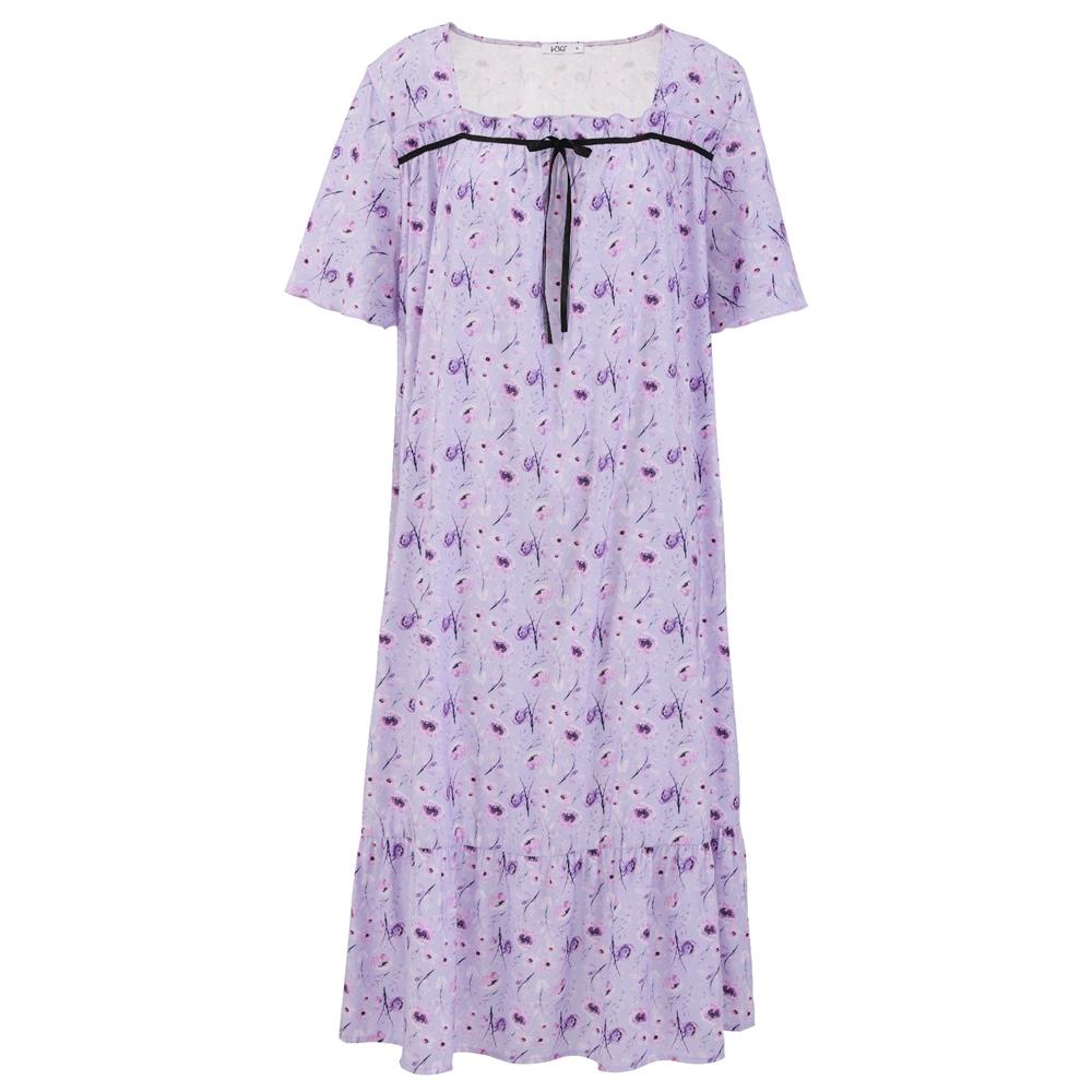 Женские ночные рубашки с цветочным принтом, кружевная ночная рубашка с круглым вырезом и коротким рукавом, свободная одежда для сна, милая домашняя одежда