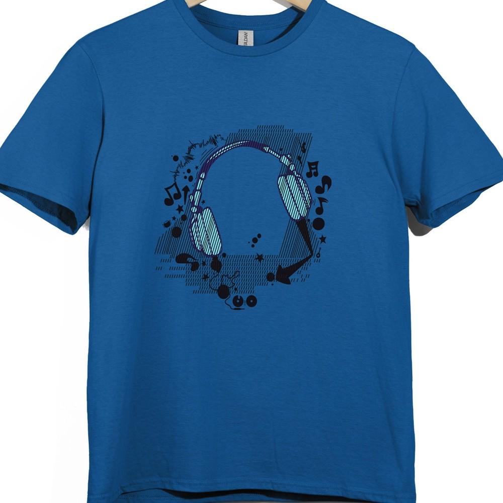 Headphones T Shirt Music Lover DJ Gamer Audio Sound Wave Graphic Tee