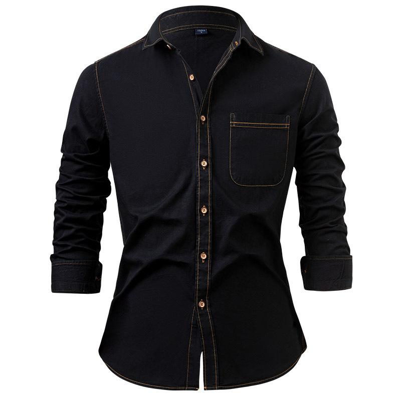 Men S American Style Cotton Solid Long Sleeve Casual Shirt With Pocket