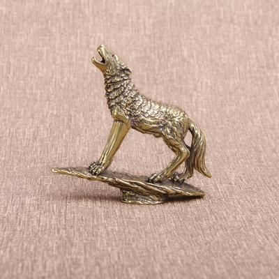 Твердая латунь, степной камень, статуя волка, настольный орнамент, стол, чай, домашнее животное, винтажные медные фигурки животных, миниатюрные украшения