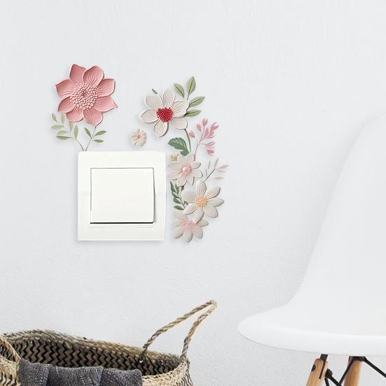 Flower Switch Sticker Removable Self-adhesive Waterproof PVC Living Room Bathroom Light Switch Wall Socket Outlet Decoration Decal