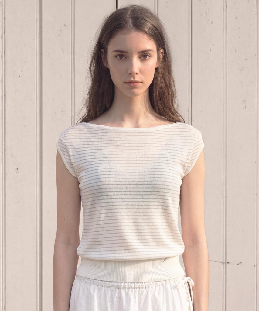 FOLNUA Marina Cap Sleeve U Neck Knit (Ivory Gray)