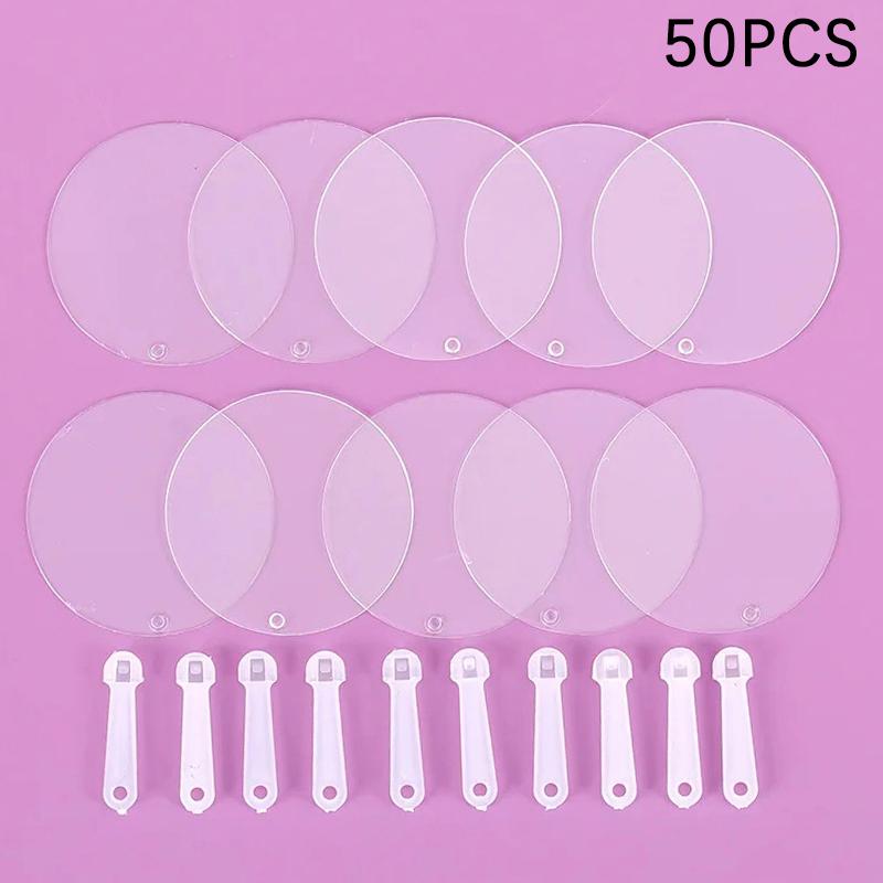 50PCS 5cm Mini Transparent Blank Hand Fans for Kids DIY Art Wedding Party Custom Favors