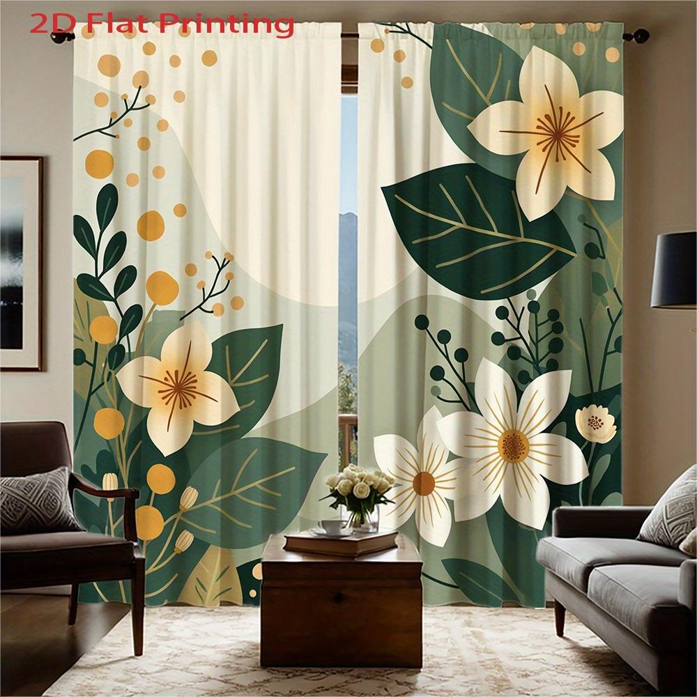 2 шт. Цветочные Зеленые Листья Светло-Бежевые Шторы - 2D Плоская Печать Дизайн с Карманчиком для Карниза Полупрозрачная Полиэстеровая Ткань Машинная