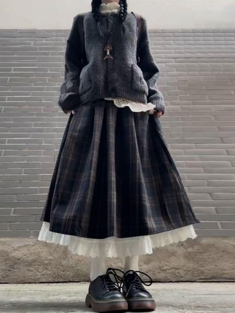 Женское трикотажное платье в стиле преппи в корейском стиле: Осенне-зимний маленький костюм-двойка