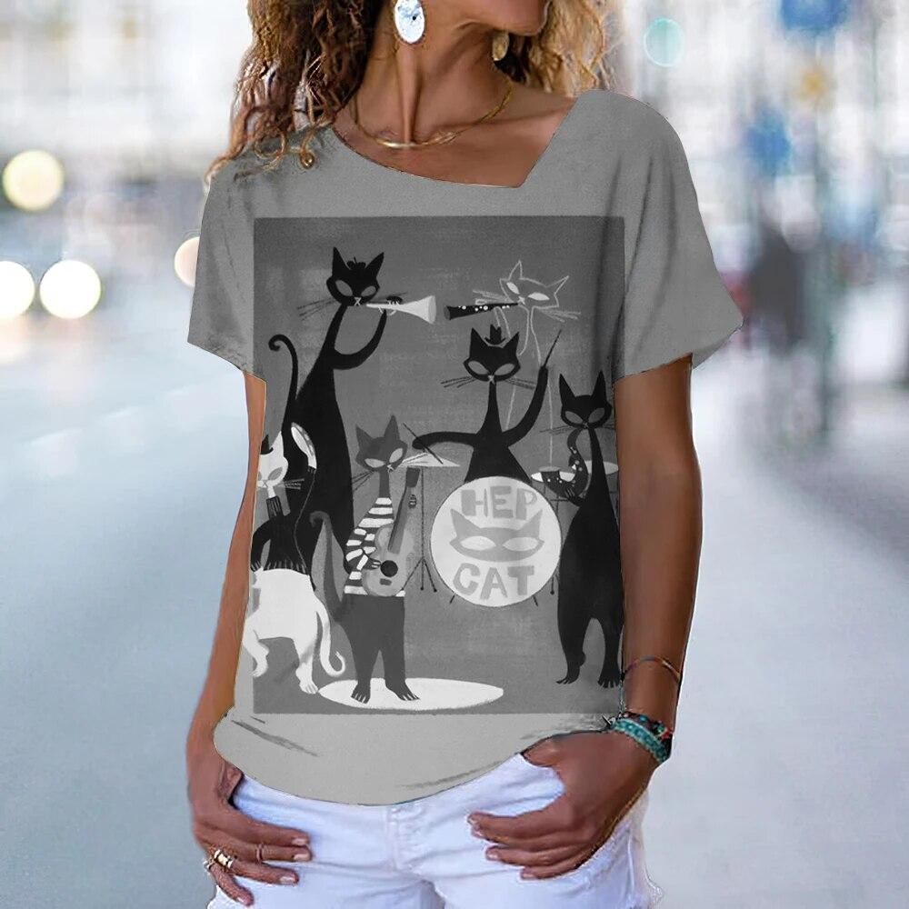 Винтажная футболка с котенком, женская футболка с рисунком кота в стиле аниме, блузка с v-образным вырезом, летняя одежда большого размера с коротким рукавом, женская одежда в стиле Харадзюку, повседневная уличная одежда