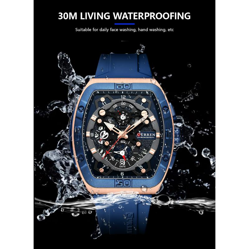 CURREN Роскошные спортивные кварцевые наручные часы для мужчин, цветные многофункциональные часы типа «тонно» с автоматической датой