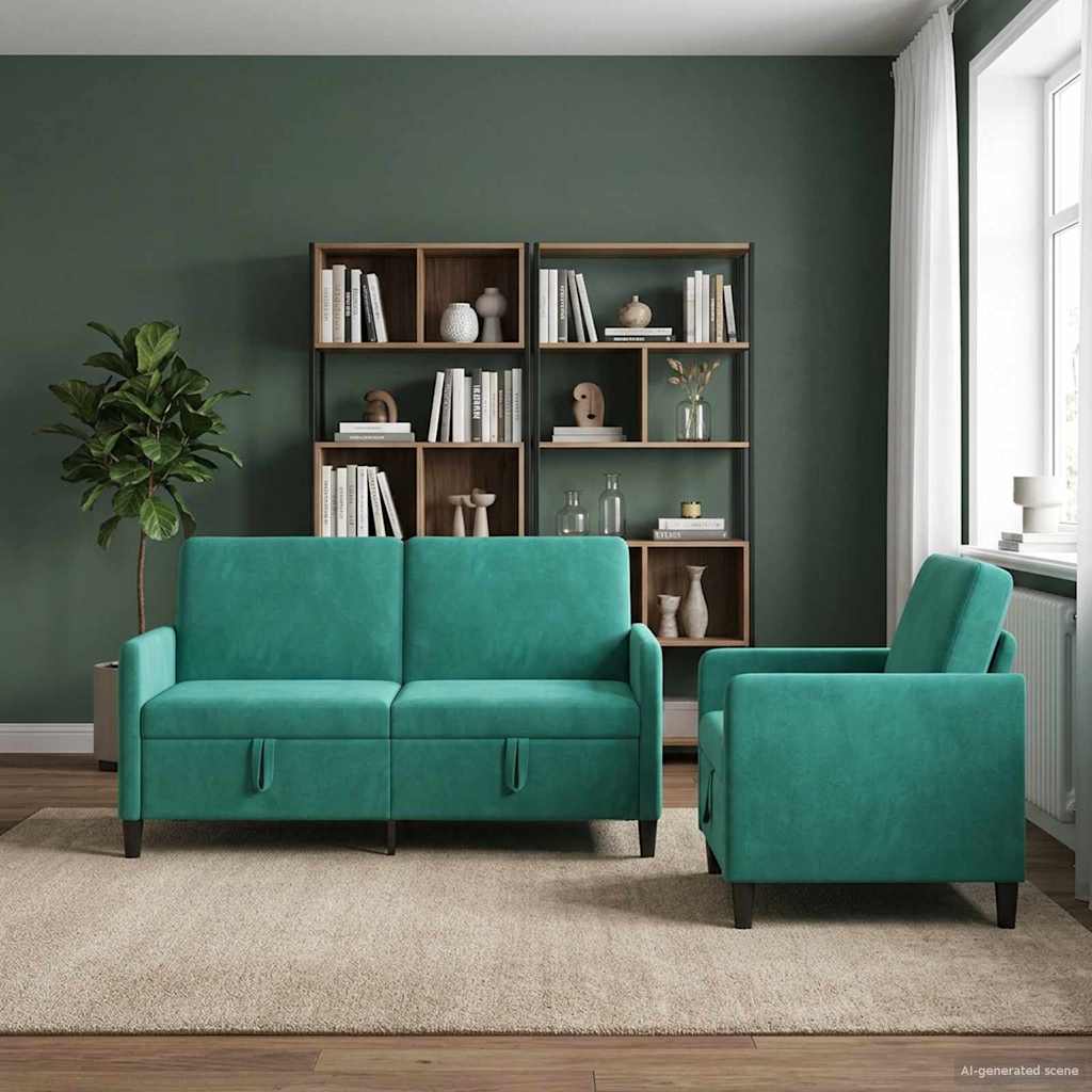 Sofa Set with Storage 2 pcs Turquoise Polyester