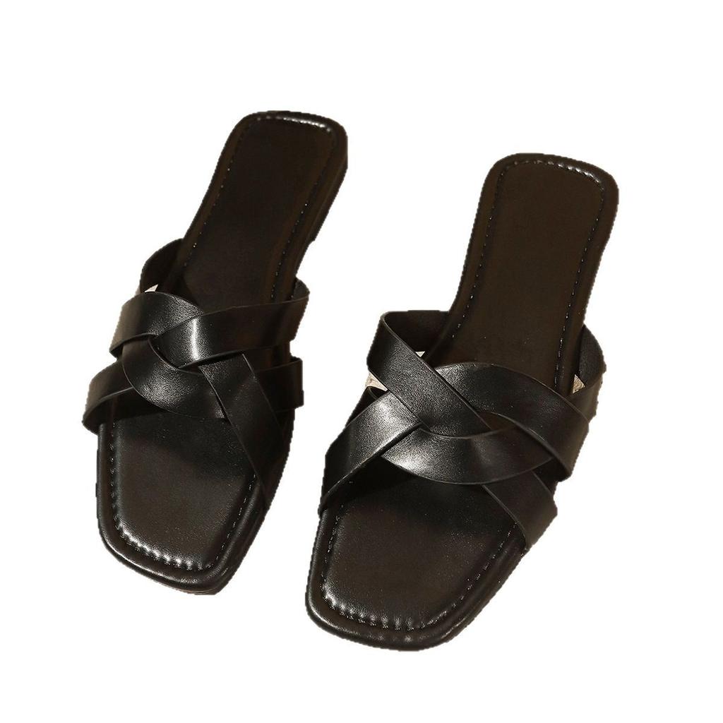 Тапочки большого размера из импортной торговли, женская верхняя одежда, лето 2025, новый дизайн, плетеные римские сандалии из микрофибры, один размер 36-43