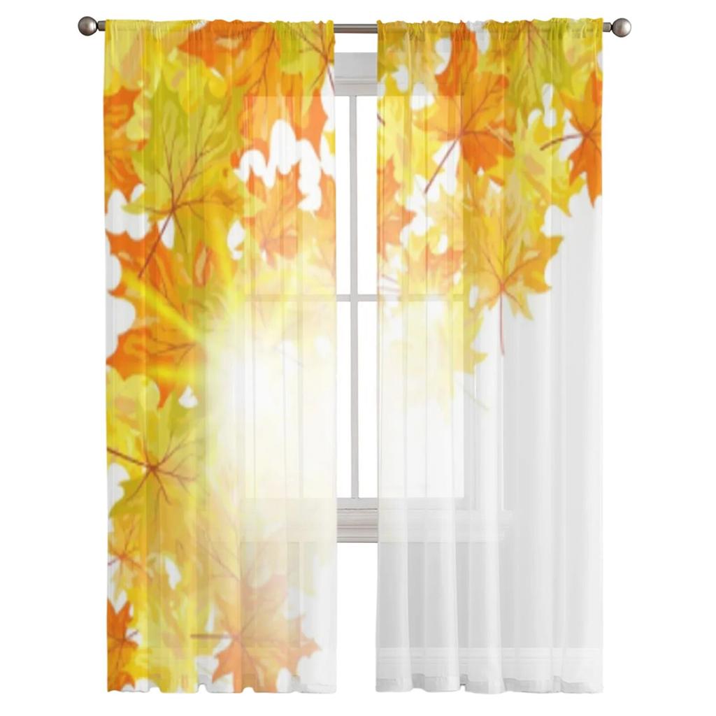 Осенние кленовые листья фон прозрачные шторы для гостиной спальни кухня тюль занавеска для дома декоративные прозрачные панели