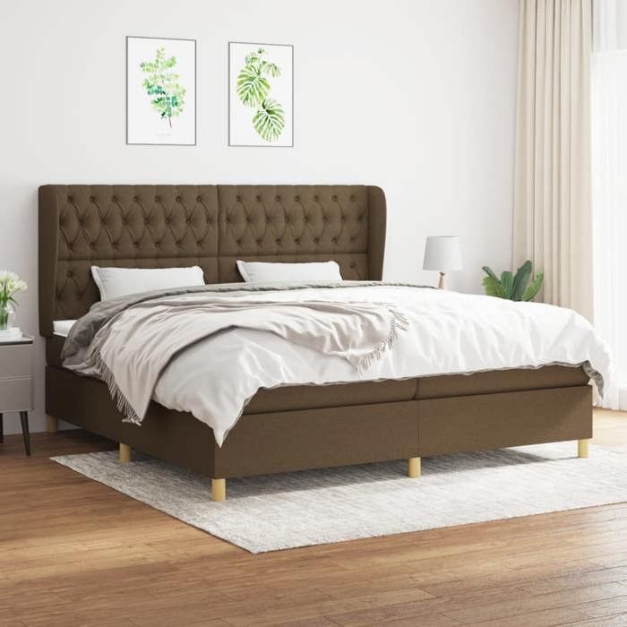 Sommier à lattes avec matelas - Marron foncé - 200x200 cm - 2 places - Ressorts ensachés