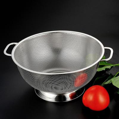 Дуршлаг из нержавеющей стали с двойной ручкой, корзина-сито для продуктов и пасты с самодренирующимся основанием-кольцом, мелкая сетка
