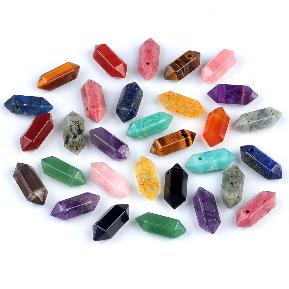 5 шт., натуральные камни, двухконечные шестиугольные подвески, перфорированные кристаллы, подвески для изготовления ювелирных изделий своими руками, женские ожерелья, аксессуары, подарки для творчества