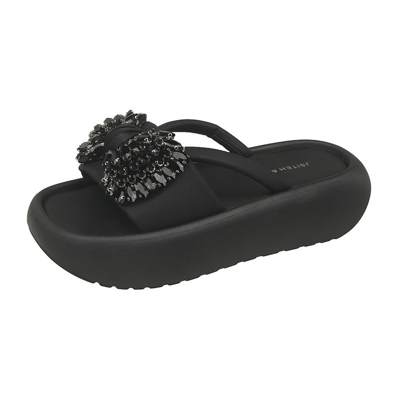 Aphixta New Women's Crystal Wedge Sandals Slip-On Platform Shoes with Thick Heel Summer Slides Casual Comfortable Beach Shoes