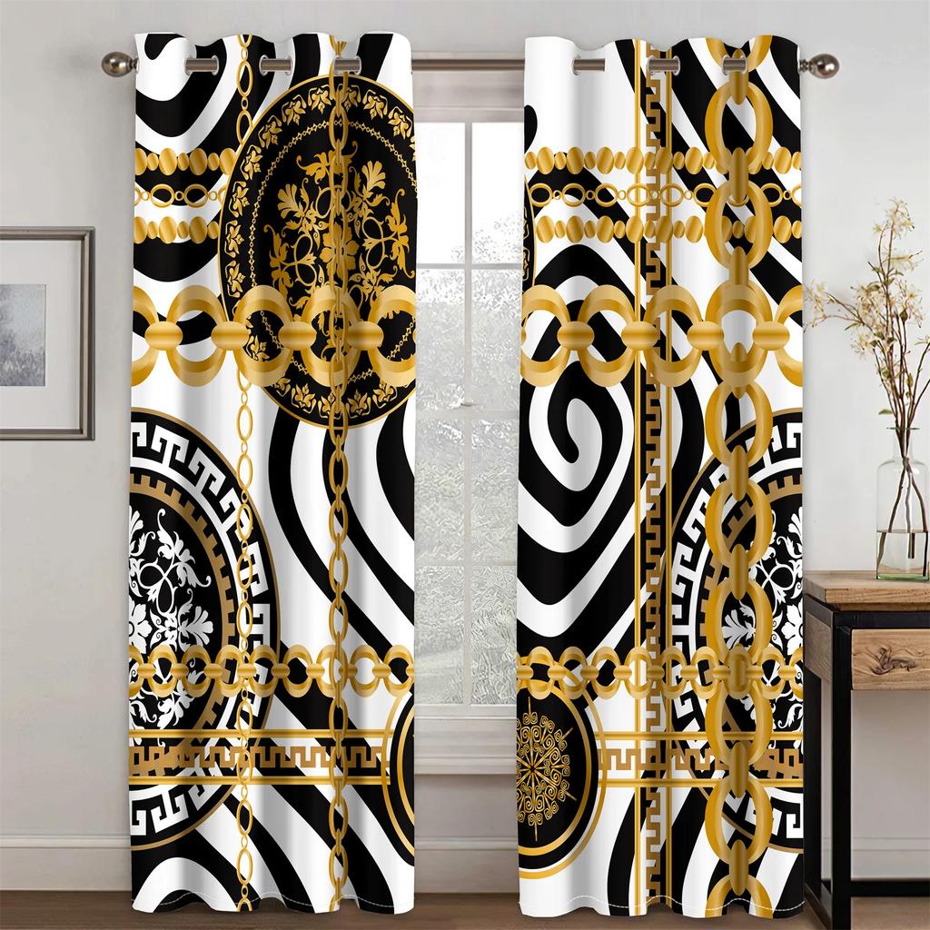 2Panels Luxe Living Curtain Black Gold Curtain Abstract Pattern Printed Curtain for Bedroom Living Room Kitchen Window  Rideau