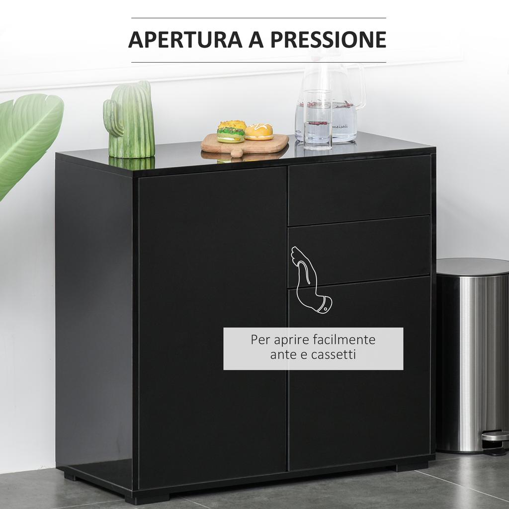 High Gloss Frame Sideboard, Push-Open Design with 2 Drawers for Living Room, Bedroom, 74H x 79W x 36Dcm, Black