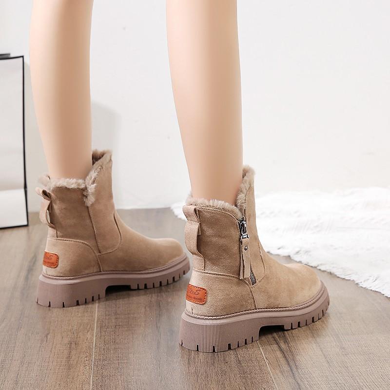 Новые женские зимние ботинки средней длины, плюс бархатные утолщенные теплые хлопковые ботинки с мехом, модные женские ботинки на платформе