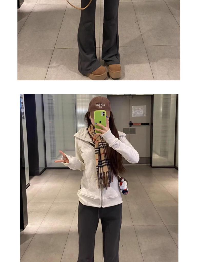 High-Waisted Gray Micro-Flared Women's Sweatpants with Fleece Lining for Spring/Autumn 2025