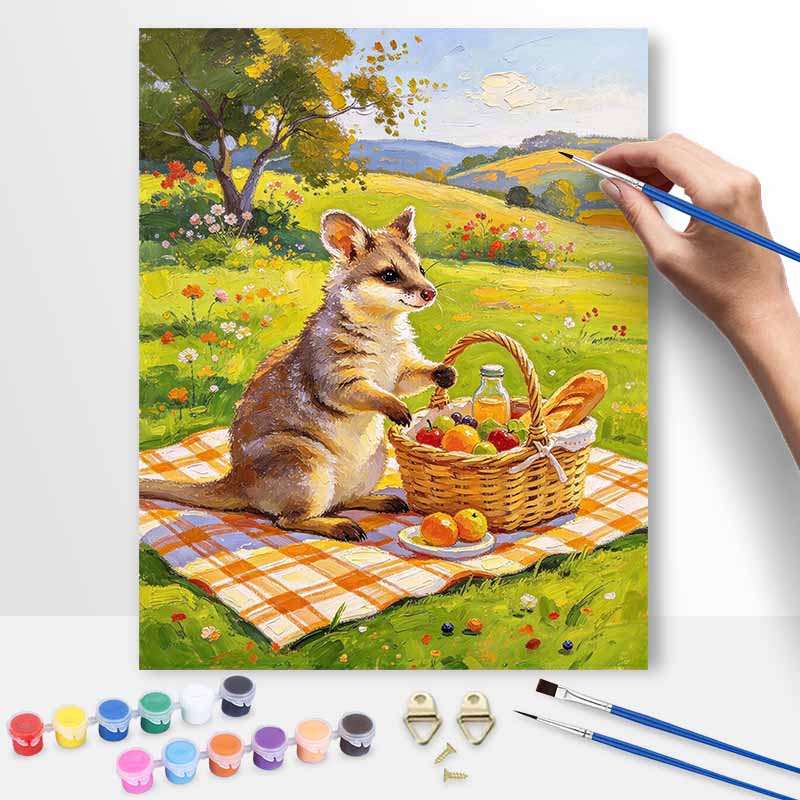 Cute animal picnic in spring oil painting DIY digital painting handpainted living room hallway decorative wall hanging