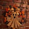 Decorative Wreath for Fireplace Rustic Halloween Ghost Front Door, Farmhouse Burlap Hanging Door with Maple Leaves, Sunflowers Porch Wall Indoor
