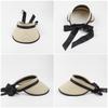 Women Sun Visor Hat Adjustable Wide Brim Bowknot Straw Hat Beach Hat