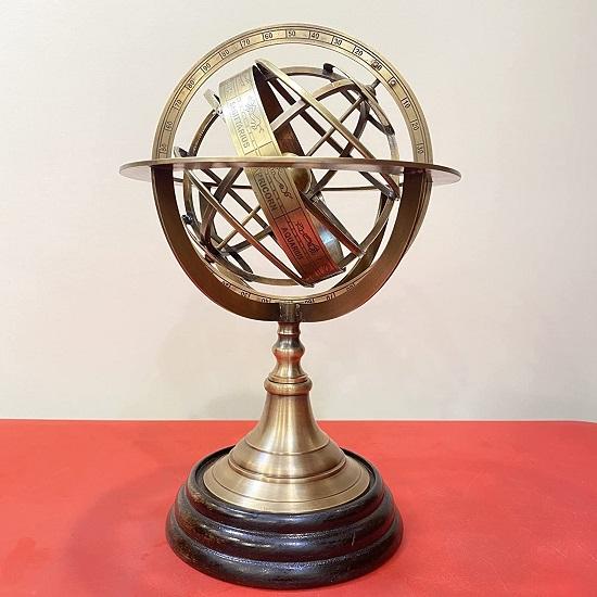 Zodiac Armillary Brass Sphere Globe Display 30.48 Cm Wooden Base