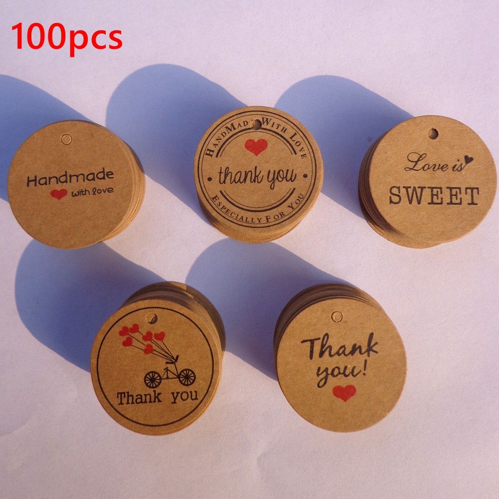 100PCS Hanging Kraft paper Package Price Label Tag Cards Gift Tags Red Heart
