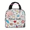 Термосумка для ланча Medical Doodles - Многоразовая, портативная и легкая сумка-тоут из ткани Оксфорд с медицинскими символами для офиса,
