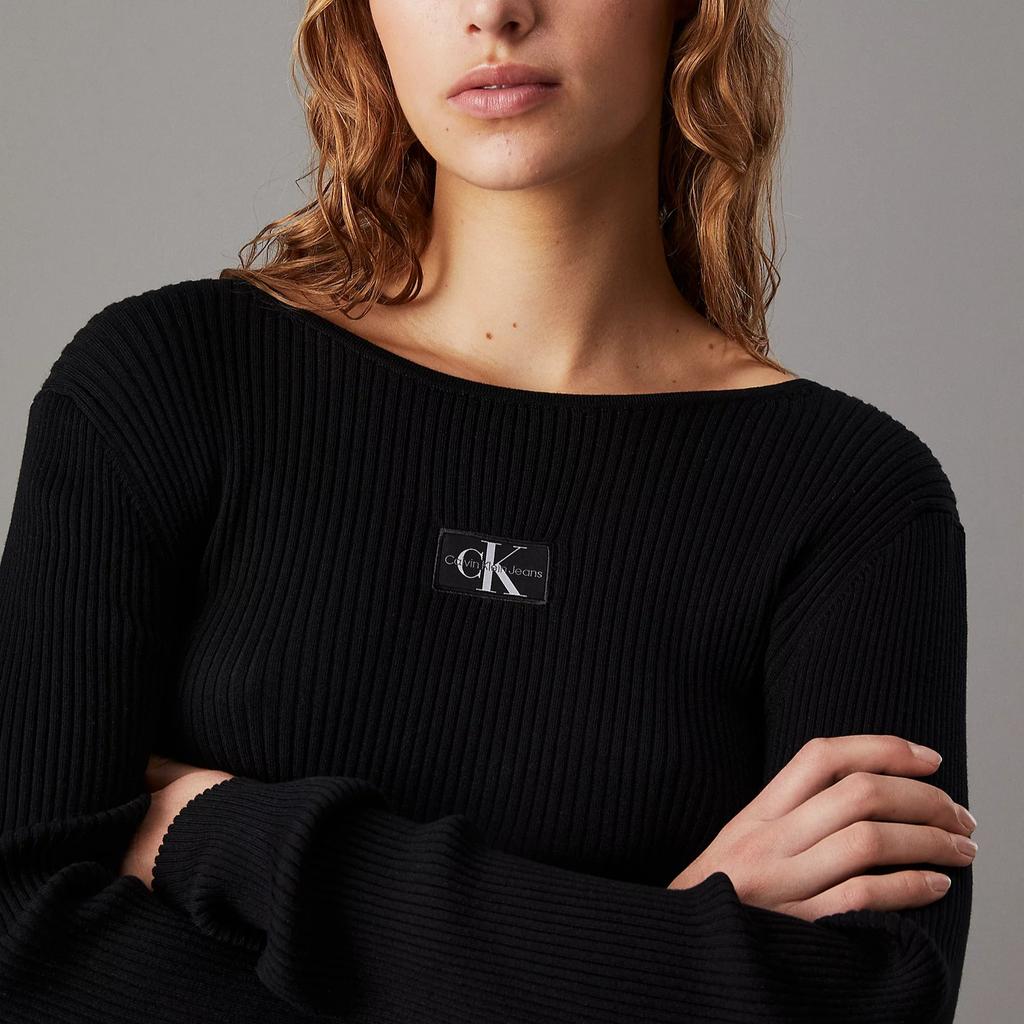 Calvin Klein Джинсовый Повседневный Круглый вырез Логотип с буквой Трикотажный свитер с длинным рукавом Женские топы Черный J20J223611-BEH
