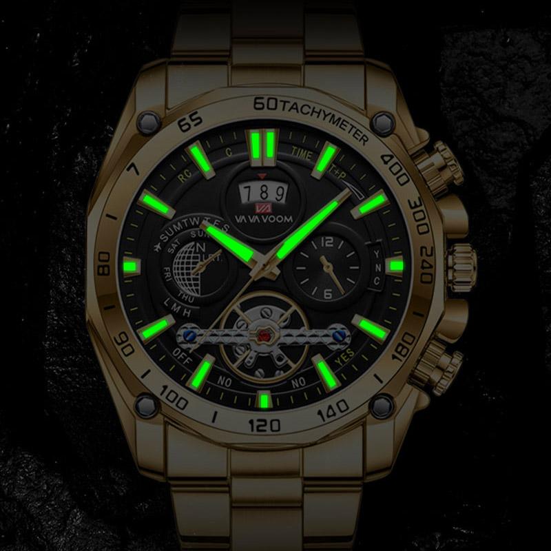 VA VA VOOM Brand Classic Mens Retro Watches Automatic Mechanical Watch Tourbillon Clock Genuine Leather Waterproof Military Wristwatch