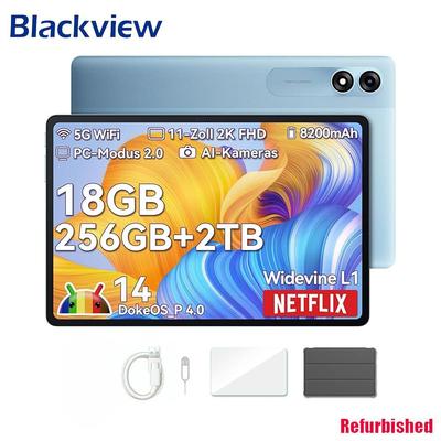 Восстановленный планшет Blackview Tab 9 WiFi Android 14 – 11-дюймовый 2K FHD+ большой дисплей, 18 ГБ 256 ГБ