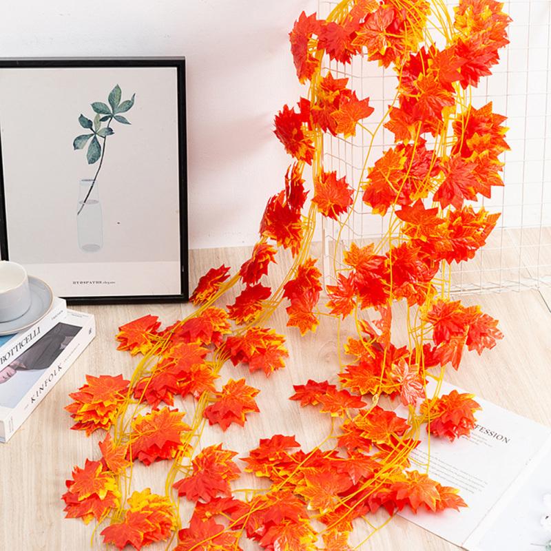 12pcs Artificial Maple Leaf Vines Weatherproof Outdoor Hanging Garland For Autumn Thanksgiving Fall