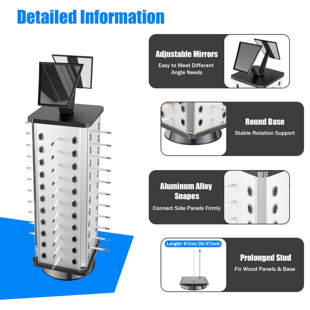 Вращающаяся на 360 градусов подставка-держатель для очков на 44 штуки, прочная стойка-органайзер для оптического магазина, дома, магазина