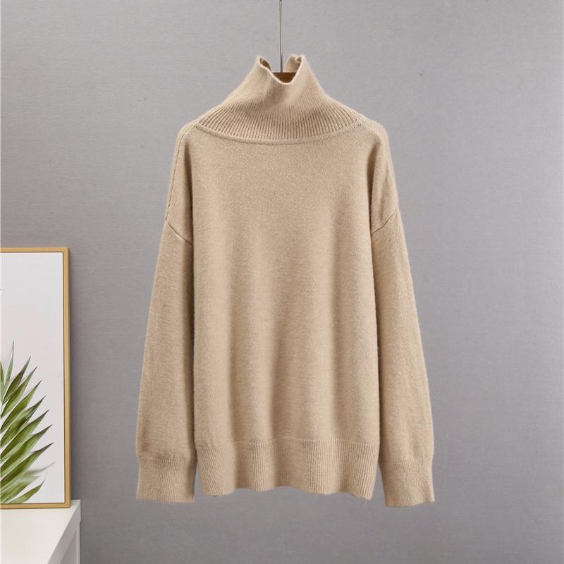 Autumn and Winter High Neck Loose Knitted Top Solid Color Casual Long Sleeve Knitted Sweater