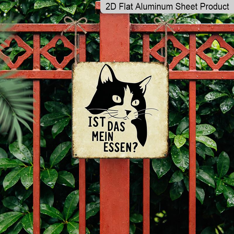 2D Flat - 1pc Vintage Aluminium Metal Sign, Outdoor Decorative Wall Sign, Retro Tin Sign Style, Funny Cat, "Is That My Food", Home Wall Decor Plaque