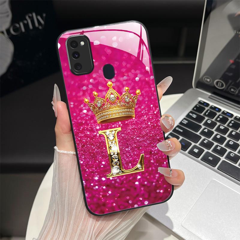 For Samsung M21 M31 M21S M31S Case Fashion Letters Hard Tempered Glass Back Covers For Samsung Galaxy M30s M 31 M 21 Phone Shell