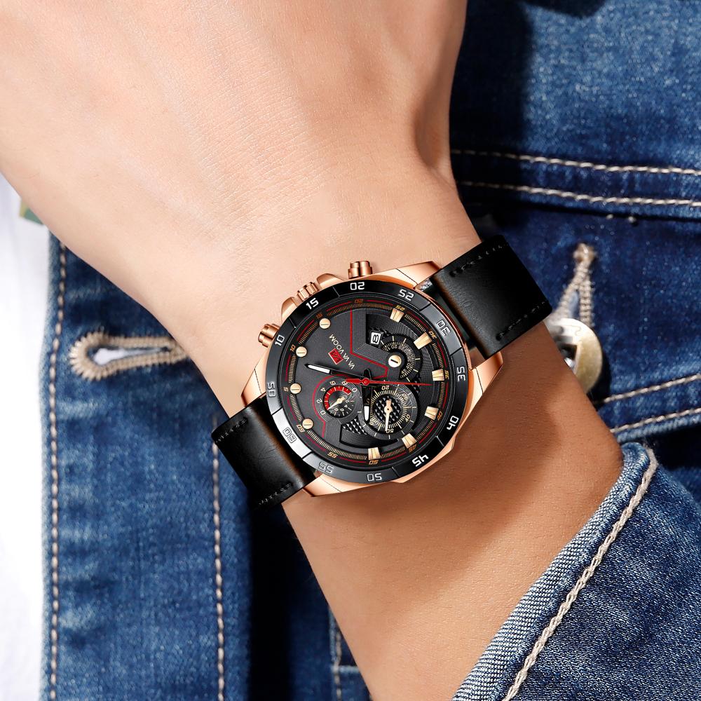 VA VA VOOM Спортивные часы для мужчин, модные кварцевые часы, лучший бренд класса люкс в стиле милитари, водонепроницаемые наручные часы из нержавеющей стали с хронографом и кожаным ремешком