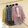 Клетчатая рубашка женская весна и осень корейская версия свободная с длинным рукавом с начесом ретро студенческая рубашка свободная куртка
