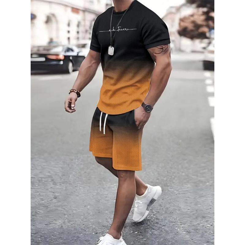 Men's Outfit Summer Short Sleeve T Shirt Set Fashion 2 Piece Sportwear 3D Printed Casual Shorts Sweatshirt Men's Tracksuit