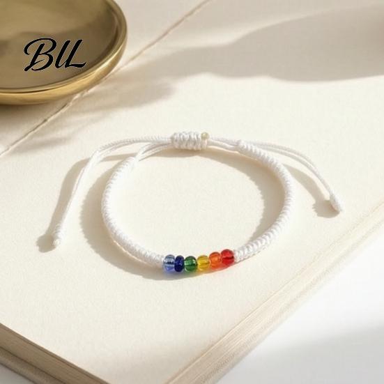 Simple Niche Style Bracelet Rainbow Beads for Men Women, Handmade Colorful Rice Bead Jewelry Braided String Bracelet, Adjustable Woven Rope Wristband