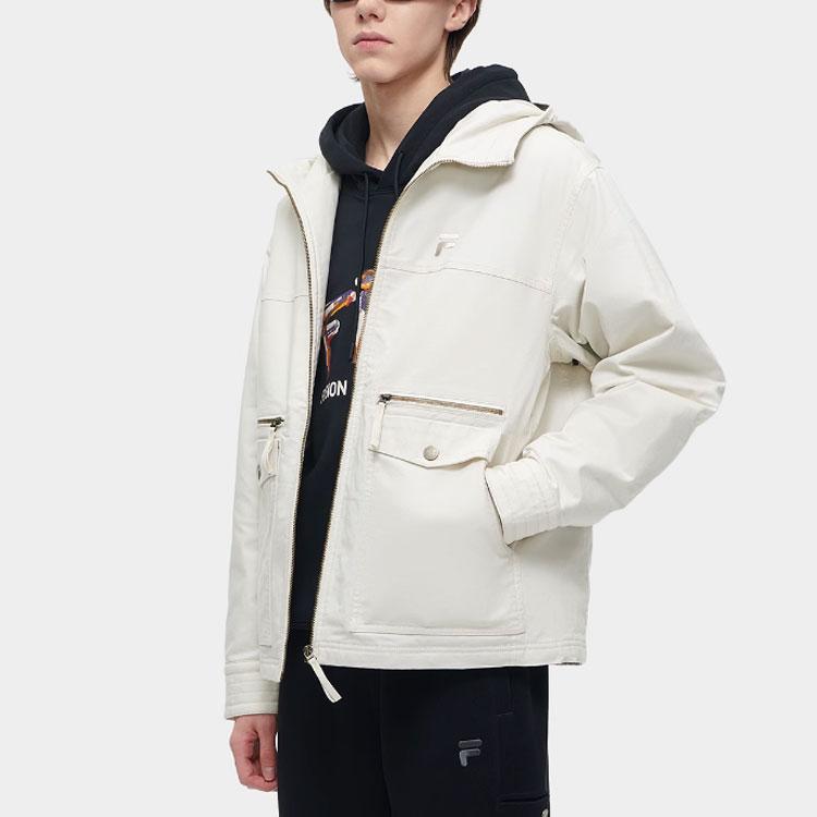 Fila Fusion Однотонная рабочая хлопковая куртка с капюшоном на молнии в винтажном стиле для мужчин, куртки, серый, бежевый T11M413904F-BG