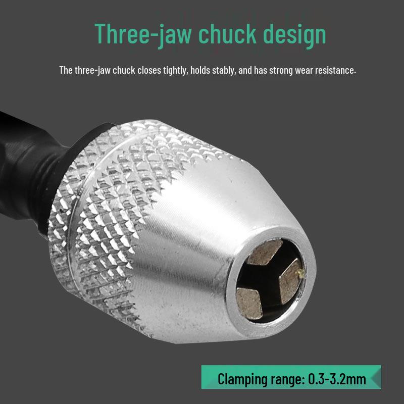 Three-Jaw Mini Drill Bit Collet Set with Adjustable Clamping and Extension Rod