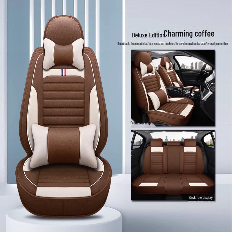 Льняной чехол на сиденье автомобиля: Новый стиль, Four Seasons, полноразмерная подушка для сиденья. Универсальная посадка.