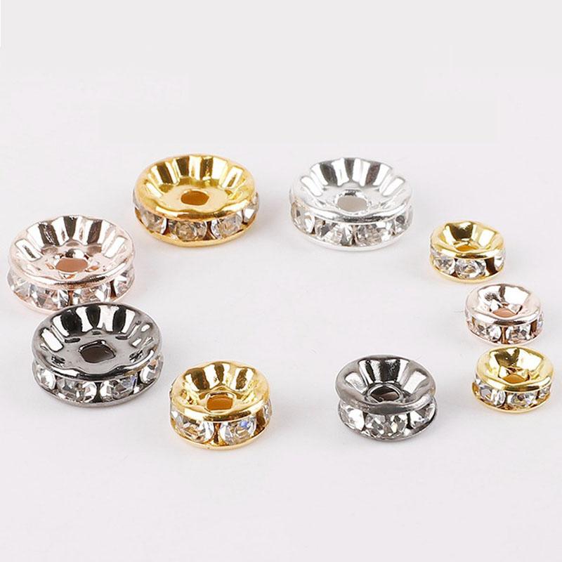 4/6/8/10 мм 50 шт./лот популярные инкрустированные цветные алмазные круговые сверла круглые разделительные бусины ювелирные аксессуары для изготовления ювелирных изделий браслет ювелирные аксессуары