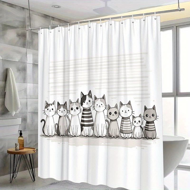 "Cute Cartoon Cats Shower Curtain, Family Cat Pattern Bathroom Decor, Waterproof Polyester Fabric, Multiple Sizes Available"