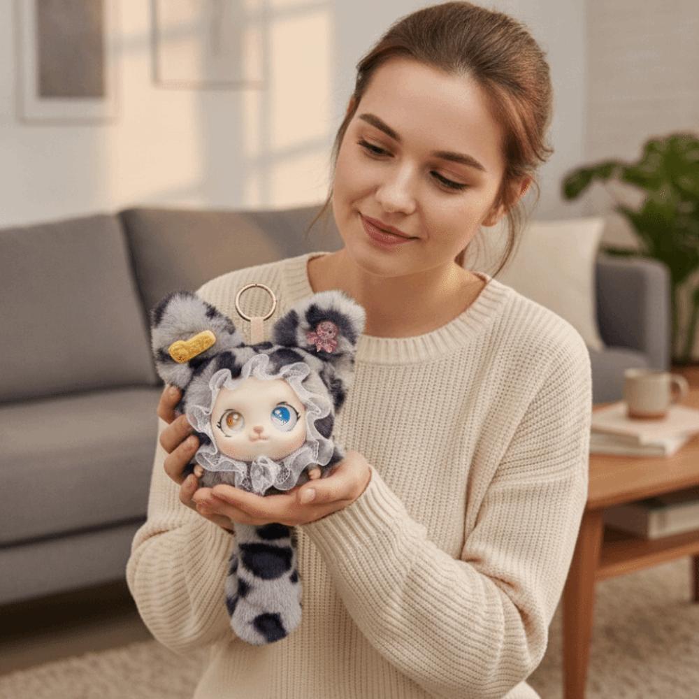Bag Hanging Lace Leopard Print Cat Plush Keychain Vinyl Face Doll Pendant Boys and Girls