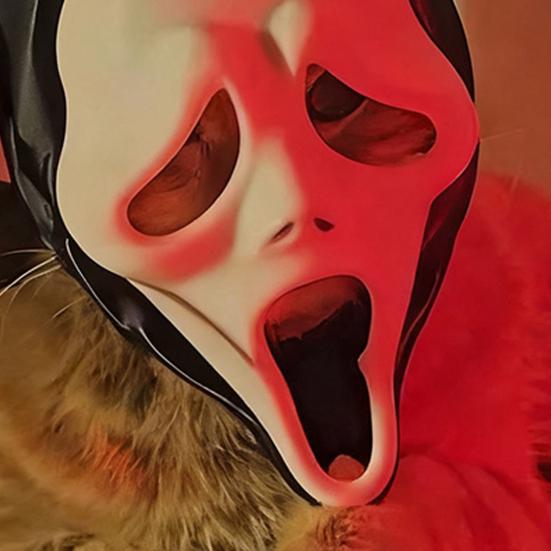 Spooky Cat Mask Pets Screaming Ghost Cosplay Mask Creepy Ghost Cat Mask for Cosplay Halloween Costume Party Dress-up